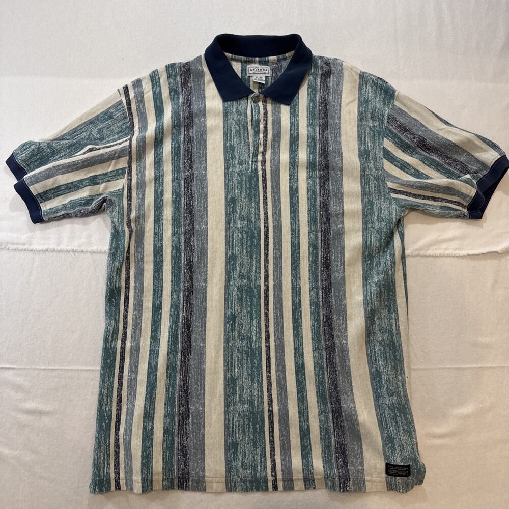 Vintage Arizona Jean Co Shirt Mens Size XL Striped White Green 90s Short Sleeve